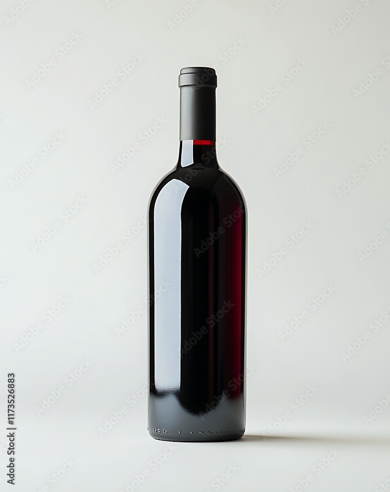 Single bottle of red wine with a black cap on a white background. Single bottle of red wine with a black cap on a white background.