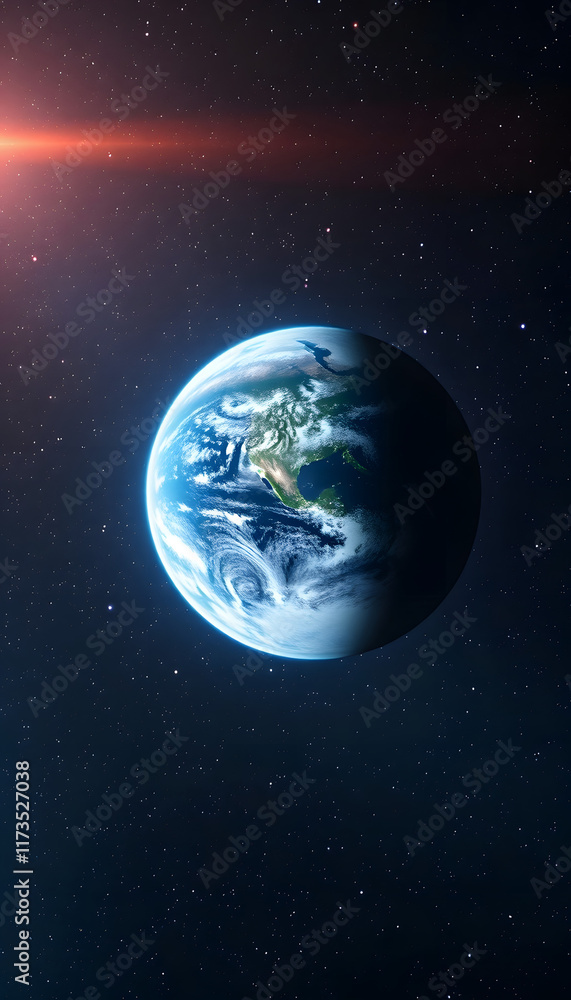 Fototapeta premium Planet earth on starry space background: a cinematic scene for sci-fi and fantasy designs, cinematic, with white tones