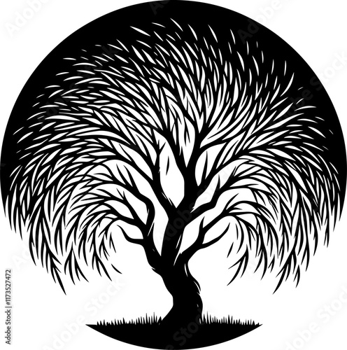 Willow tree silhouette isolated on white background vector design.