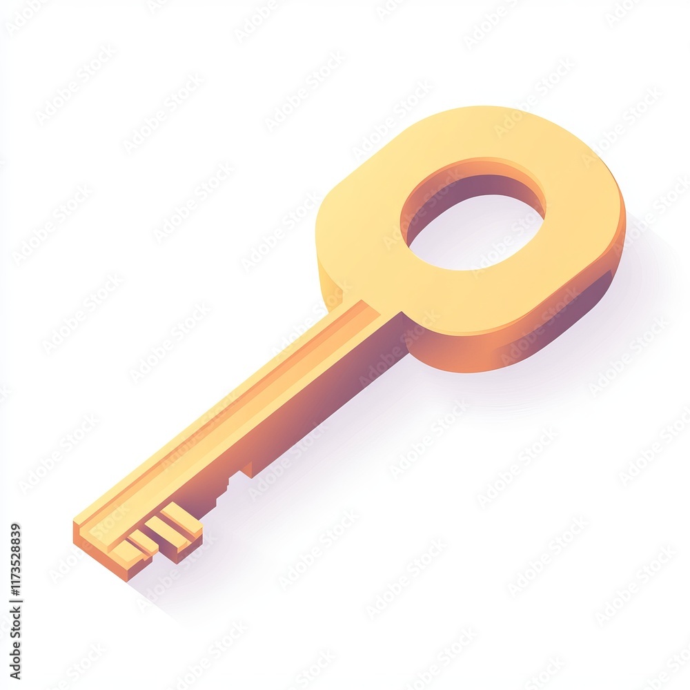 A sleek 3D rendering of a golden key, showcasing minimalist design and modern aesthetics on a white background. A sleek 3D rendering of a golden key, showcasing minimalist design and modern aesthetics on a white background.