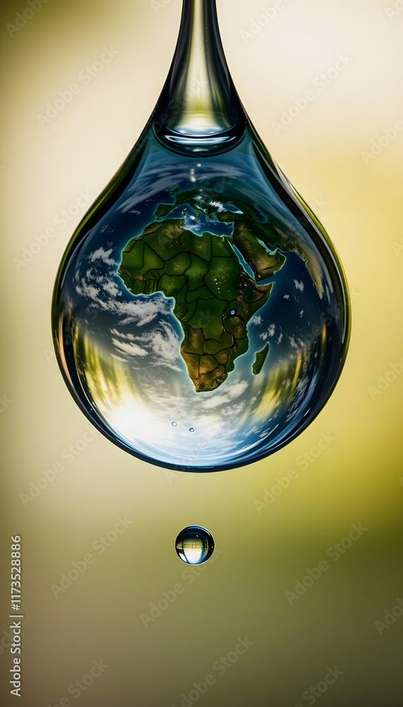 Fototapeta premium planet earth inside a drop of water. concept of ecology. save the world, with white tones