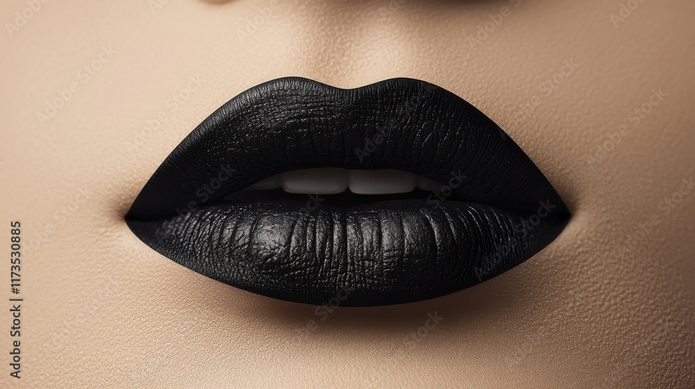 Mysterious Black Lips: Close-up shot of alluring, dark matte lipstick. A captivating image for beauty, fashion, and editorial use. Mysterious Black Lips: Close-up shot of alluring, dark matte lipstick. A captivating image for beauty, fashion, and editorial use.