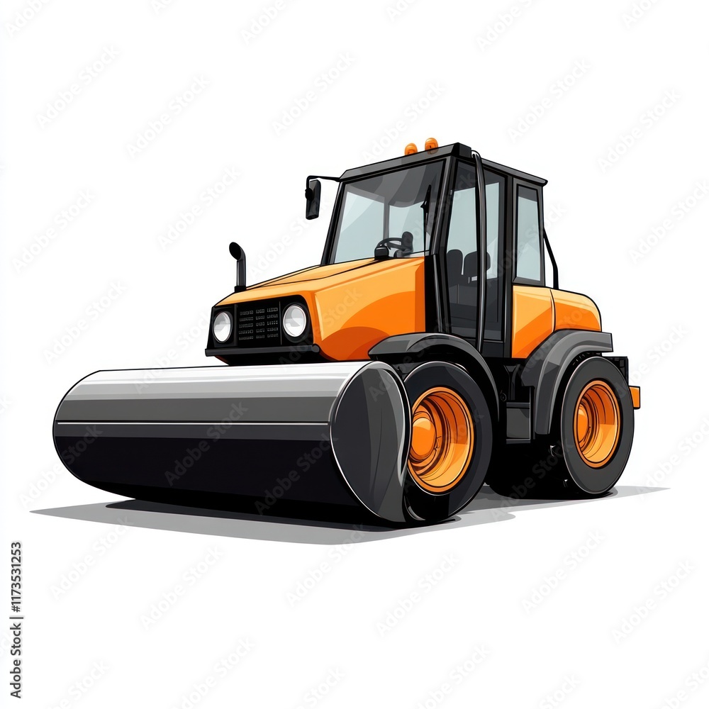 Fototapeta premium Orange and Black Road Roller Construction Vehicle