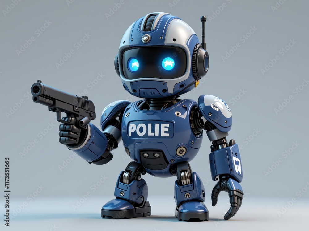 Futuristic Police Robot Officer Holding Gun 3D Render Law Enforcement Security Technology Futuristic Police Robot Officer Holding Gun 3D Render Law Enforcement Security Technology