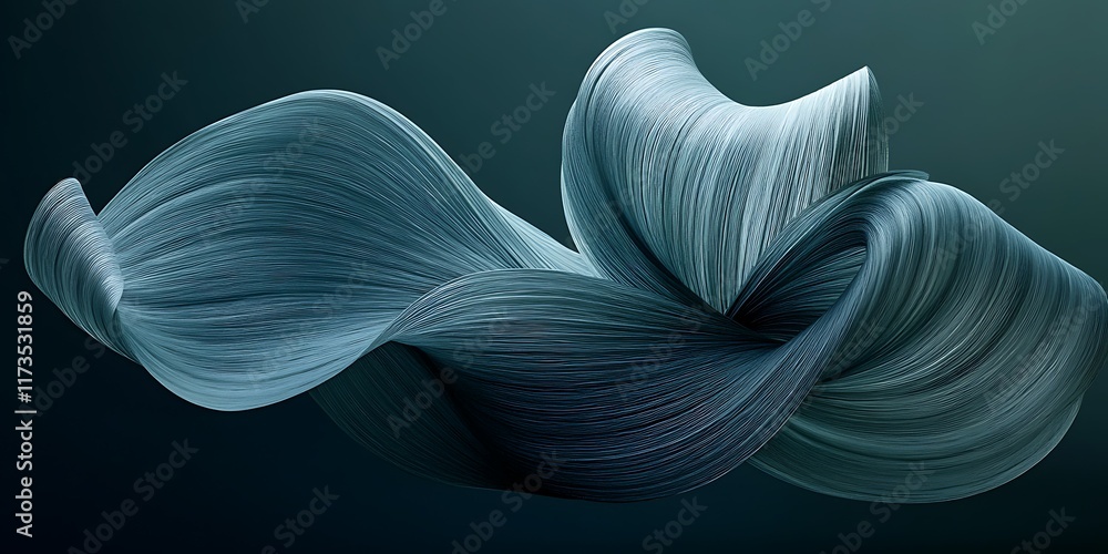 Obraz premium Abstract teal wave design, swirling motion, dark background, website banner.