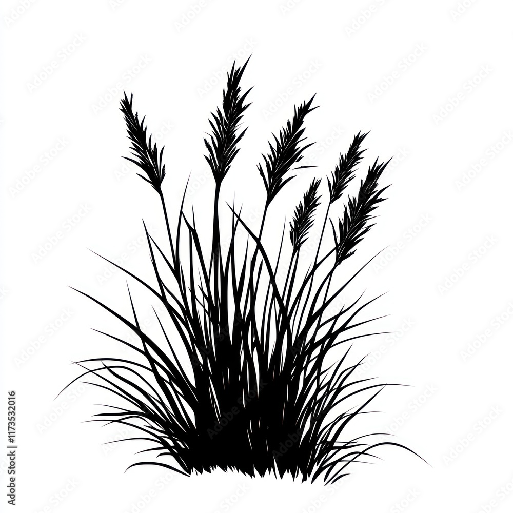 Fototapeta premium Silhouetted Ornamental Grass Blades Against White Background