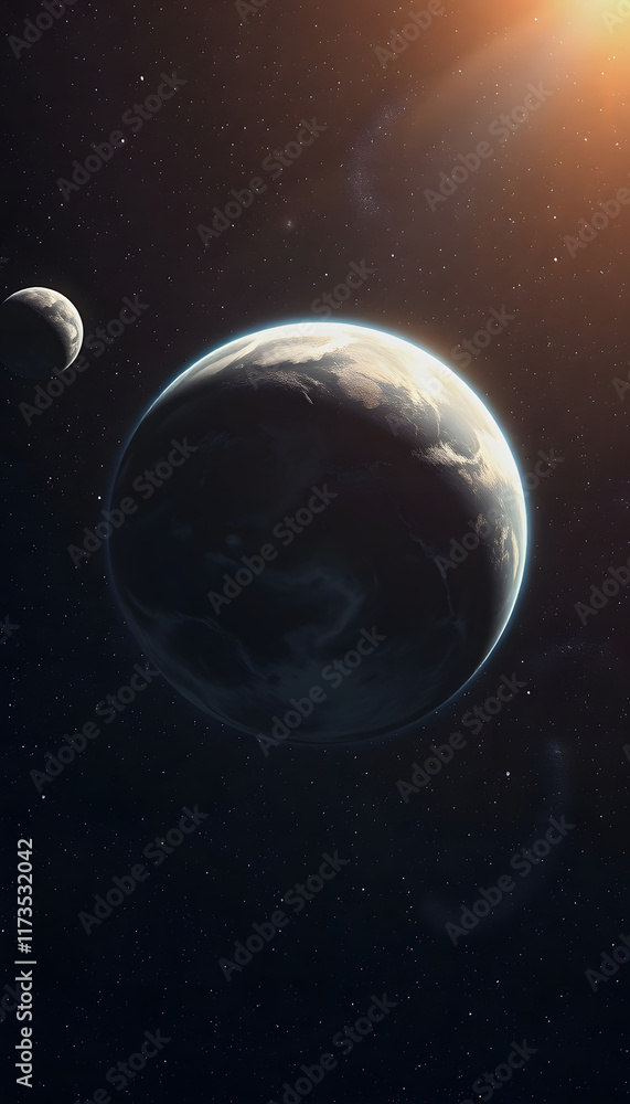 Obraz premium Flat Earth in space. Concept mythology universe and world are disk. Generation AI, grunge, with white tones