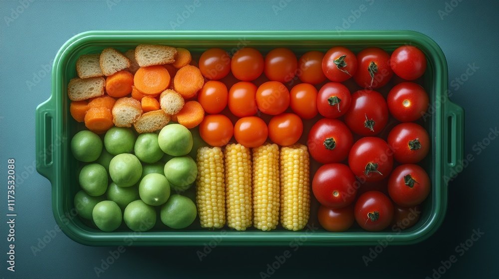 Colorful vegetables arranged in a green tray. Colorful vegetables arranged in a green tray.