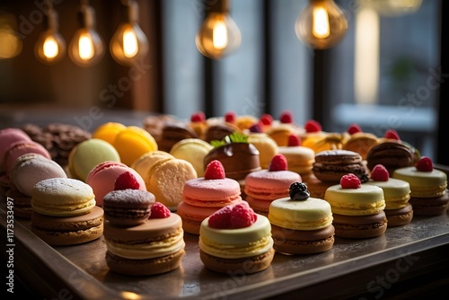 Café Dessert Display with Macaroons