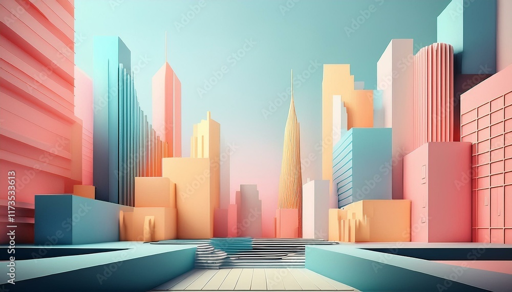 a stock photo featuring a minimalist urban design showcasing an abstract cityscape with geometric buildings in gentle pastel hues a stock photo featuring a minimalist urban design showcasing an abstract cityscape with geometric buildings in gentle pastel hues
