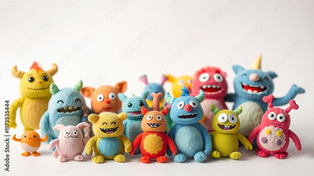 A collection of adorable and comical little monster figures in various poses and expressions, toy, whimsical, fantasy A collection of adorable and comical little monster figures in various poses and expressions, toy, whimsical, fantasy