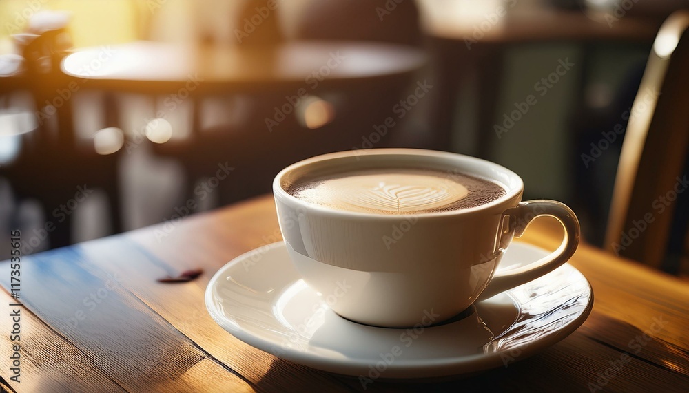 cup of warm coffee in a cafe on wooden table in the morning cup of warm coffee in a cafe on wooden table in the morning