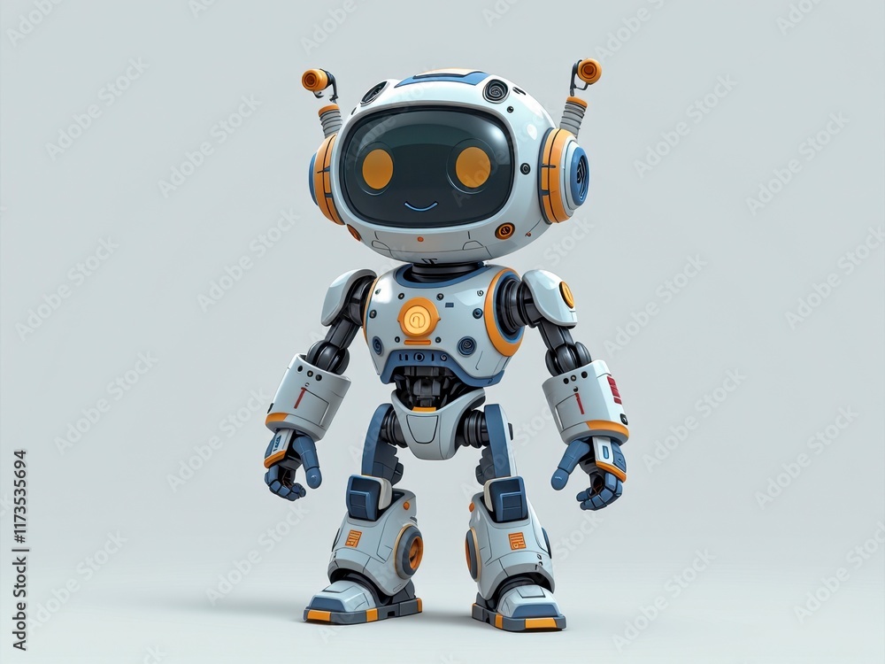 Adorable Cartoon Robot Futuristic Childlike Android White and Blue Technology Concept Adorable Cartoon Robot Futuristic Childlike Android White and Blue Technology Concept