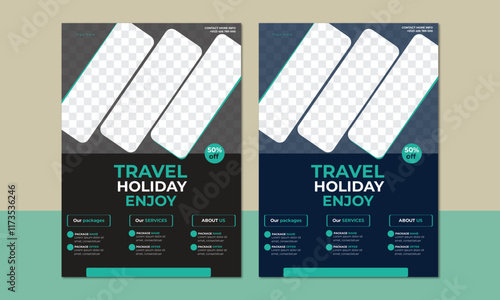 Travel poster or flyer pamphlet brochure design layout space for photo background. Yellow Travel flyer template for travel agency, 