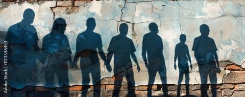 eerie shadows of zombies standing against a weathered wall.