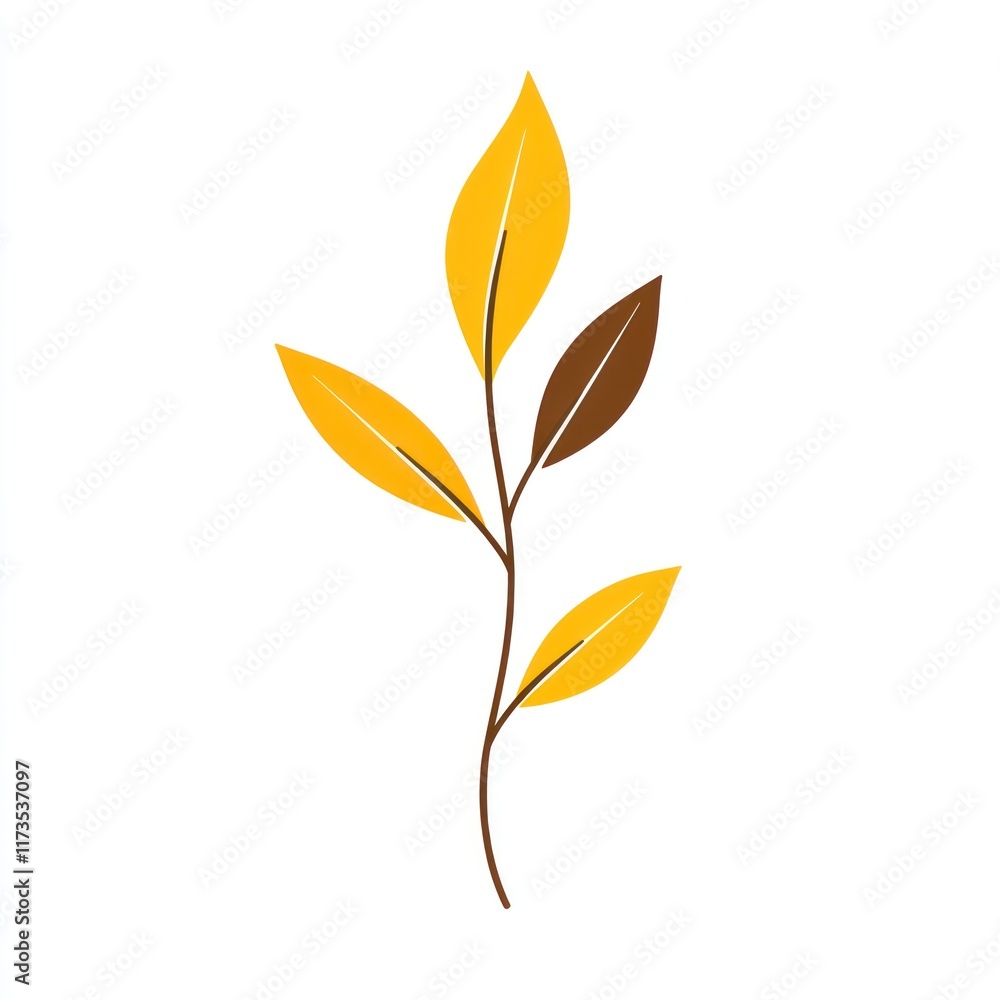 Simple autumn branch with yellow and brown leaves Simple autumn branch with yellow and brown leaves