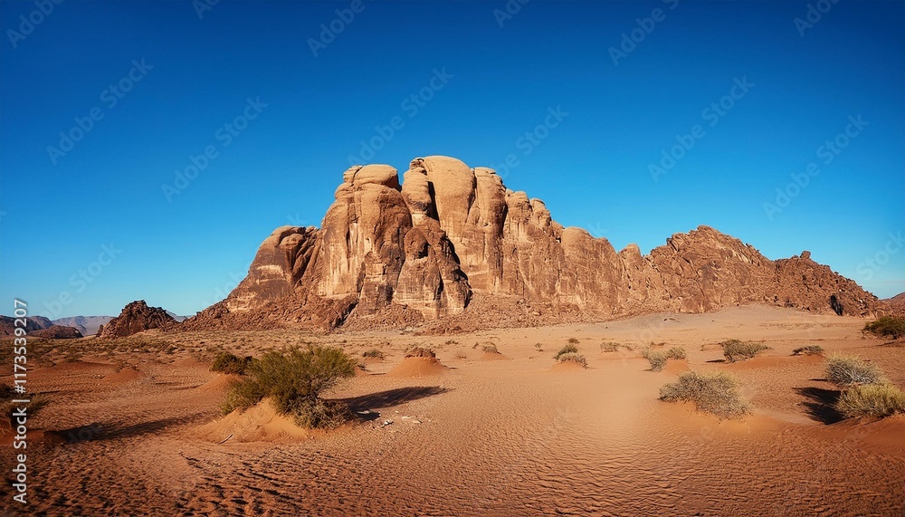majestic desert rock formation under clear blue sky in arid landscape
