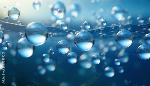 Wallpaper Mural delicate glass bubbles floating in a pristine blue liquid softly illuminated creating a dreamy underwater ambiance Torontodigital.ca