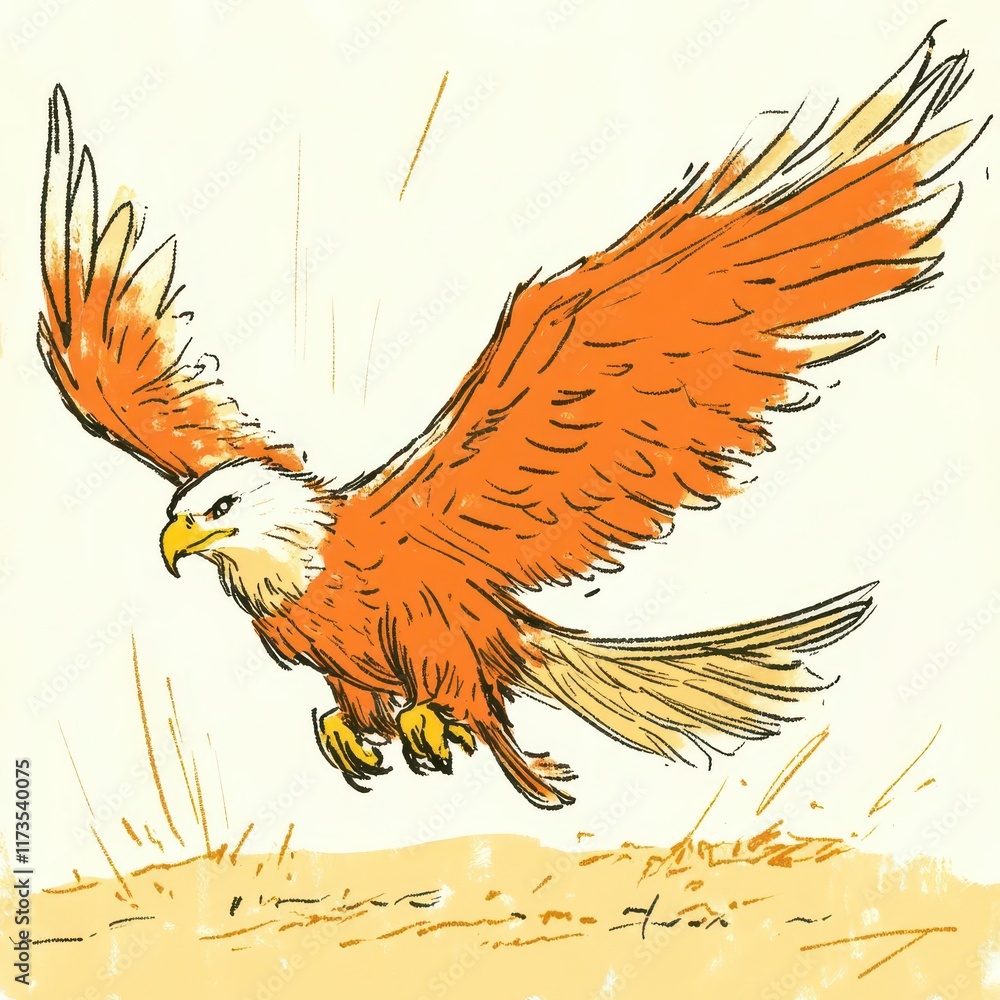 Obraz premium A majestic griffin flying over a golden desert, fantasy art style, warm colors, dynamic perspective, hyper-detailed feathers and textures.
