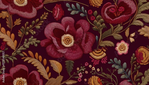 seamless burgundy embroidery floral pattern textile design fabric texture