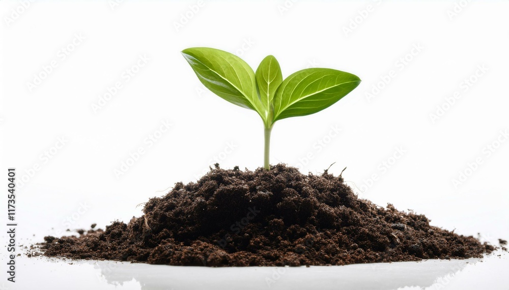 young green plant seedling growing from soil isolated on white background young green plant seedling growing from soil isolated on white background