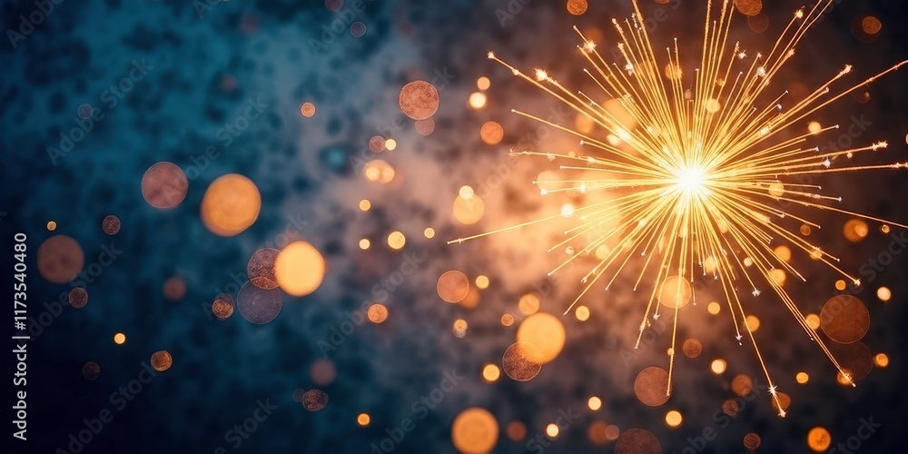 Fototapeta premium Sparkling Celebration: A dazzling burst of light, captured in a mesmerizing photograph, evokes a sense of celebration, joy, and wonder. The bright sparks illuminate the night sky. Christmas, new year,