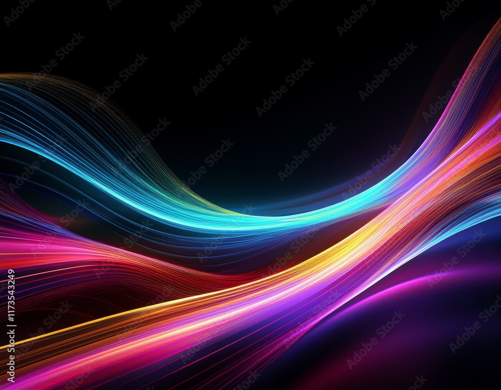 glowing neon light streams in motion colorful flowing energy waves on black background abstract dynamic curves modern digital design for banner poster with copy space glowing neon light streams in motion colorful flowing energy waves on black background abstract dynamic curves modern digital design for banner poster with copy space