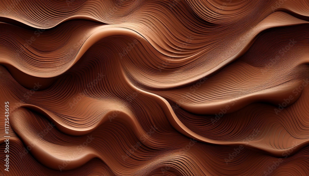 Obraz premium chocolate brown abstract seamless pattern of 3d waves in mocha mousse trendy color minimalistic high tech style for print fabric or web design