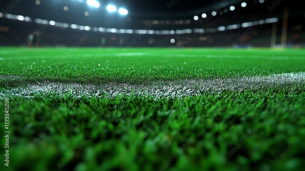 Night Stadium Grass Field Line View
