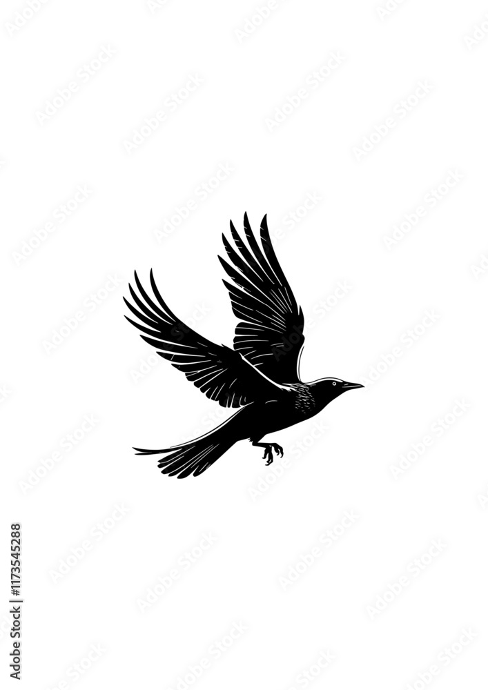 Fototapeta premium Grace in flight a serene silhouette of a flying bird Free Vector.A Chickadee Bird Silhouette Free Vector.black and white illustration of a bird Pro Vector. 