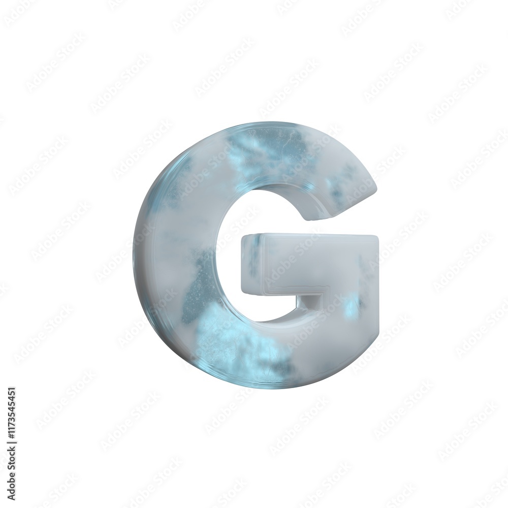 3D Render Frosty ice alphabet Letter G isolated on white background. 3D Render Frosty ice alphabet Letter G isolated on white background.