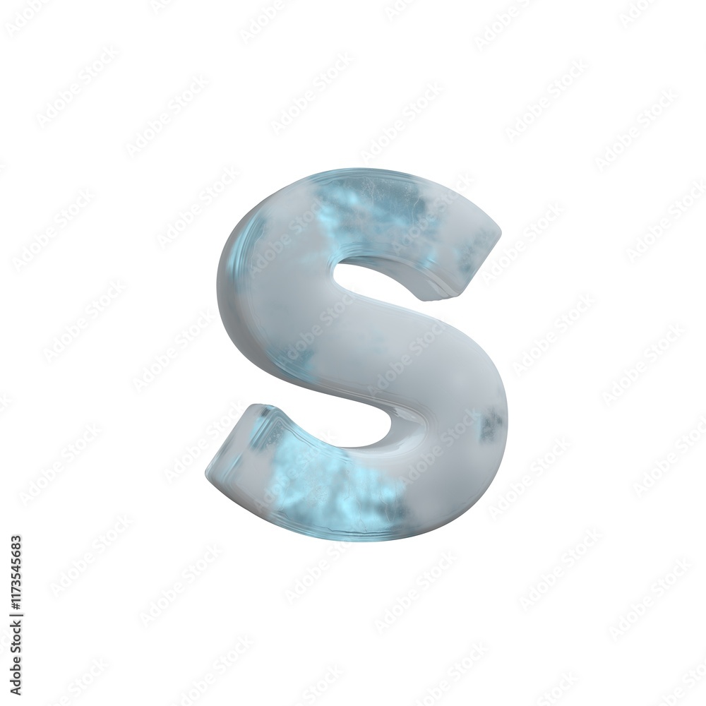 Fototapeta premium 3D Render Frosty ice alphabet Letter S isolated on white background.