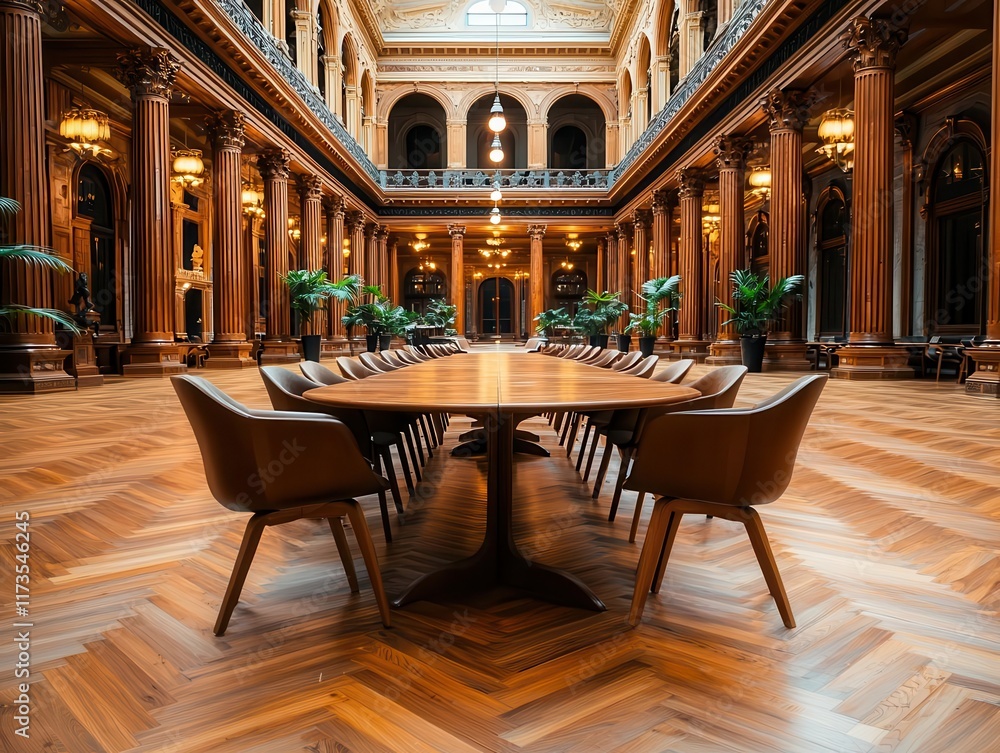 Classic bank hall with intricately carved wooden furniture and a grandiose atmosphere, wooden furniture concept Classic bank hall with intricately carved wooden furniture and a grandiose atmosphere, wooden furniture concept
