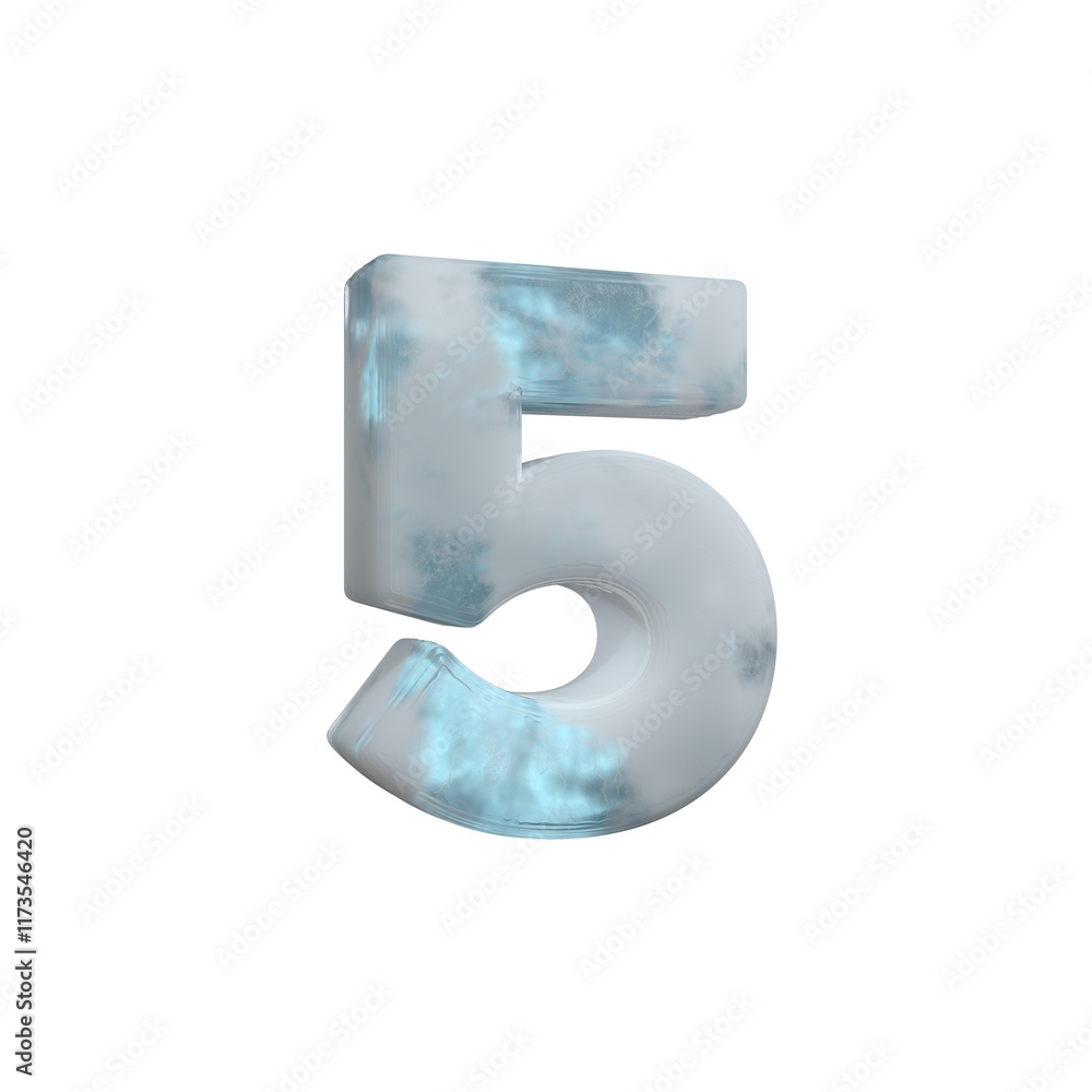 3D Render Frosty ice number 5 isolated on white background. 3D Render Frosty ice number 5 isolated on white background.