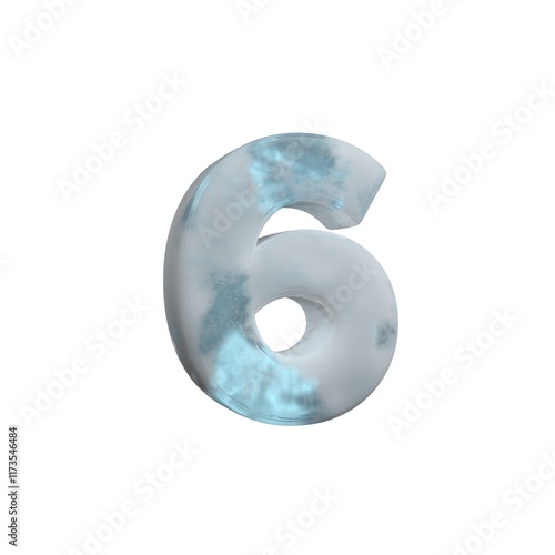 3D Render Frosty ice number 6 isolated on white background.