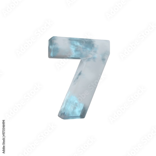 3D Render Frosty ice number 7 isolated on white background.