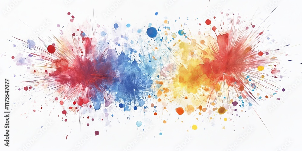 Fototapeta premium Colorful abstract watercolor splash showcasing dynamic artistic expression with vibrant hues on a clean white background.