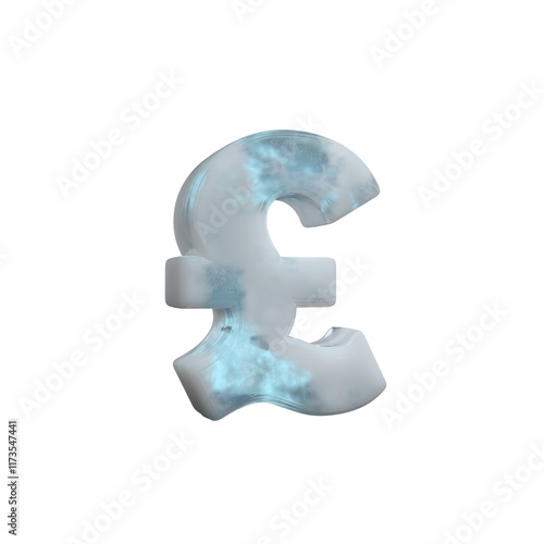 3D Render Frosty ice Symbol British Pound Symbol isolated on white background.