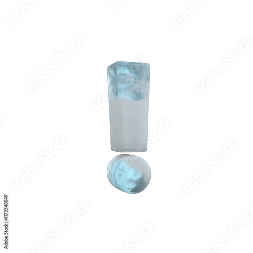 3D Render Frosty ice Symbol ! Exclamation isolated on white background. 