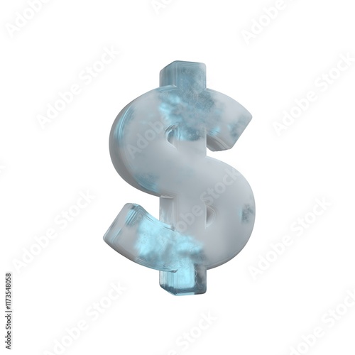 3D Render Frosty ice Symbol $ Dollar Sign isolated on white background.