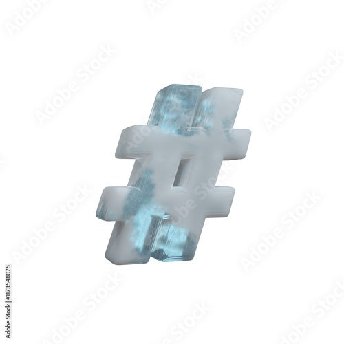 3D Render Frosty ice Symbol # Hashtag isolated on white background.