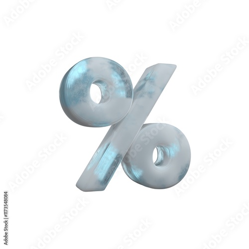 3D Render Frosty ice Symbol % Percent isolated on white background.