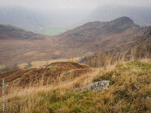 View across Side Pike and the Great Langdale valley on the descent from Lingmoor Fell, Lake District, UK photo