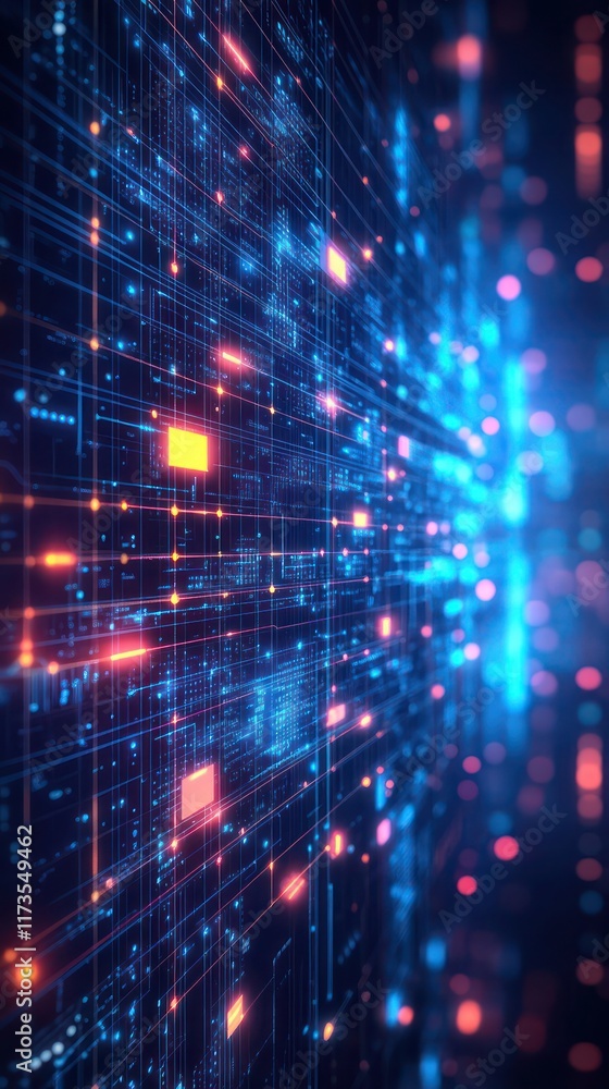 Futuristic digital circuit board with glowing lines and nodes. Abstract technological background, showing data flow. Futuristic digital circuit board with glowing lines and nodes. Abstract technological background, showing data flow.