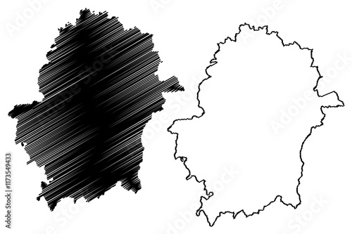West Devon Non-metropolitan district and Borough (United Kingdom of Great Britain and Northern Ireland, ceremonial county Devon or Devonshire, England) map vector illustration, scribble sketch map