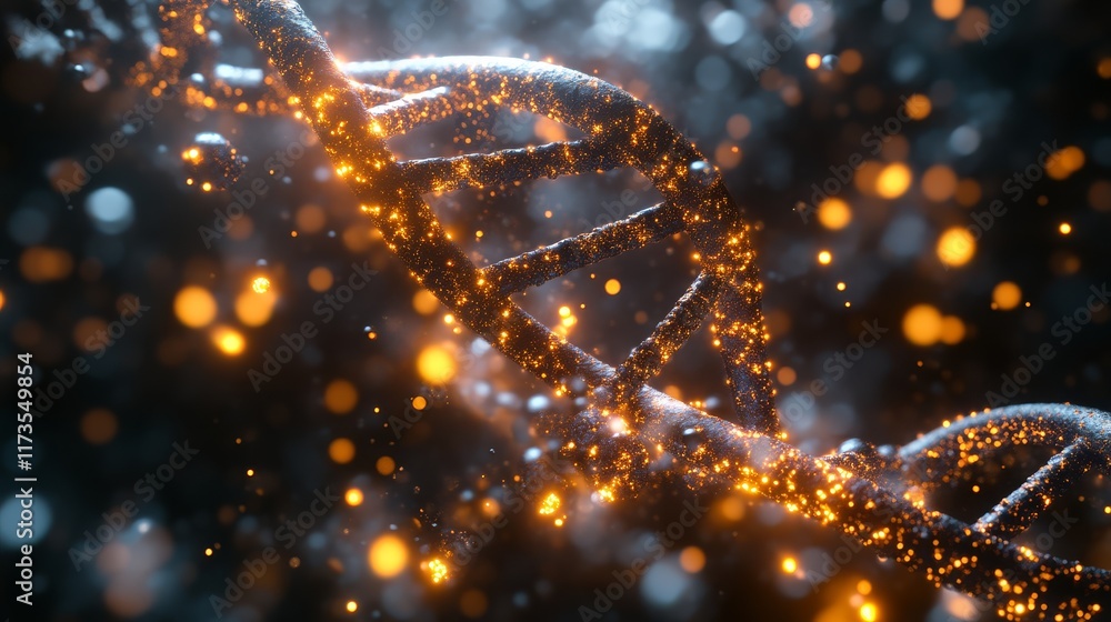 A vibrant, abstract representation of a DNA strand illuminated by glowing particles, symbolizing life, genetics, and molecular biology. A vibrant, abstract representation of a DNA strand illuminated by glowing particles, symbolizing life, genetics, and molecular biology.