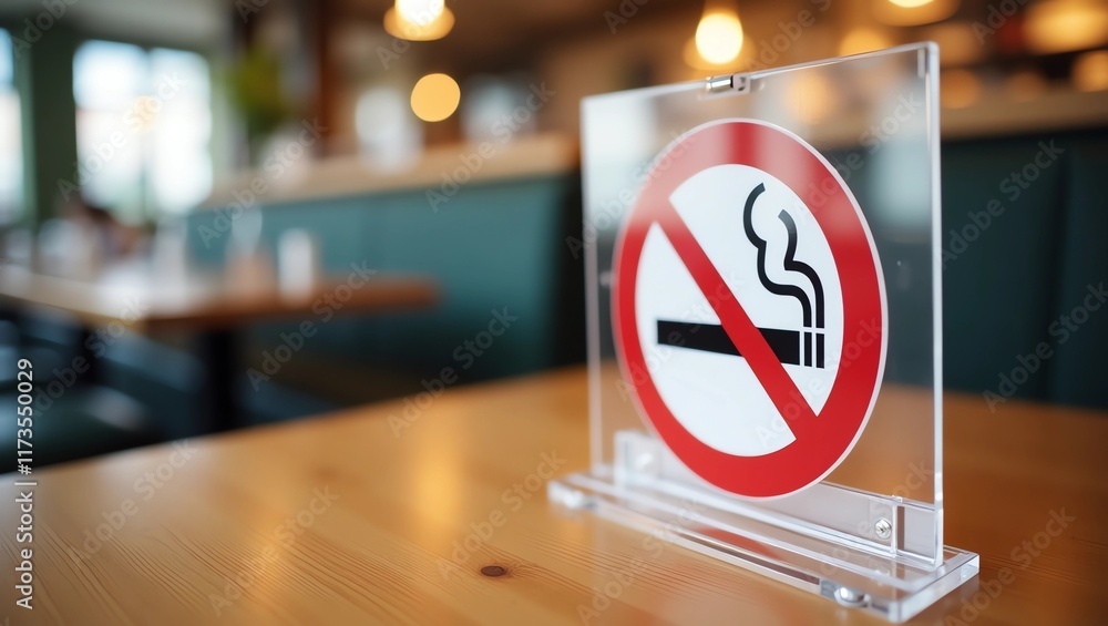 no smoking sign, restaurant table, blurred background, depth of field, clear acrylic sign holder no smoking sign, restaurant table, blurred background, depth of field, clear acrylic sign holder