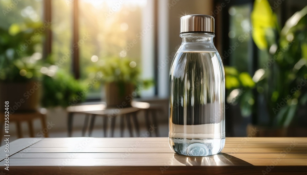 crystal clear water bottle on a table a refreshing image promoting hydration and healthy living crystal clear water bottle on a table a refreshing image promoting hydration and healthy living