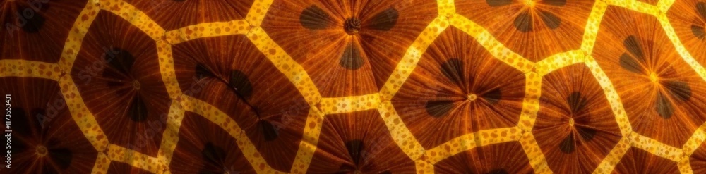 Obraz premium Pattern of yellow spots on giraffe's skin with dark brown or tan background , #brown, #giraffeskin