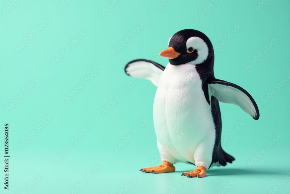 Playful dancing penguin flapping wings on mint pastel background - cute penguin movements, fun animation, pastel colors